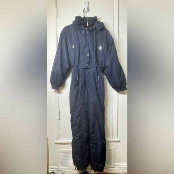 Metropolis by Couloir Navy Blue Hooded Embroidered Ski Snow Winter Suit Size 8 - Picture 1 of 16